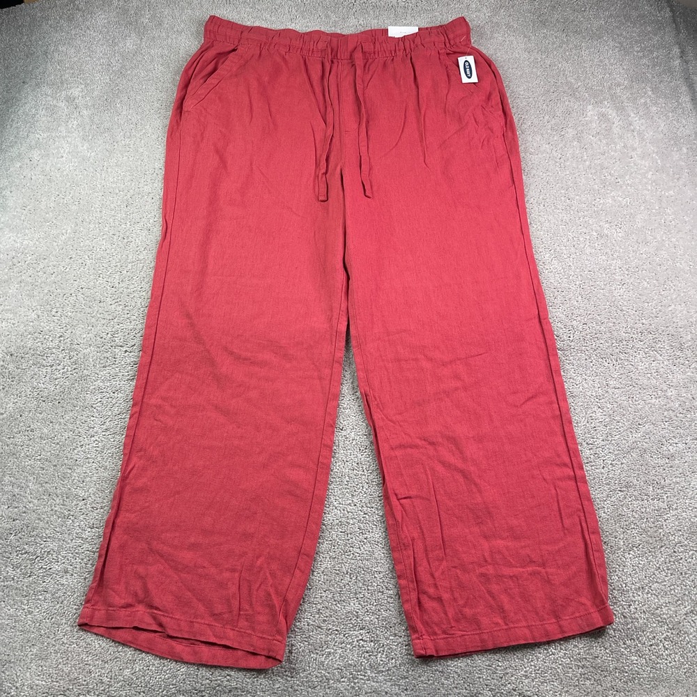 NEW Old Navy Pants Women XL Red Pink Wide Leg Linen Blend High Rise Casual Boho